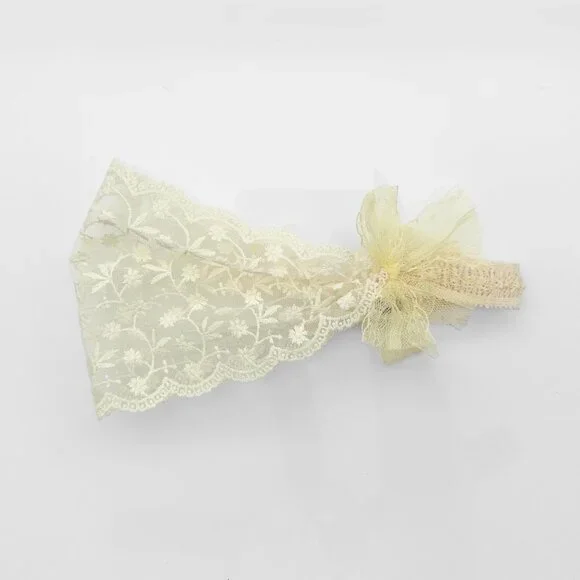 NWT Pretty Vintage Girls Head Scarf Lovely Floral Lace Embroidery Bohemian Cream - Picture 2 of 4